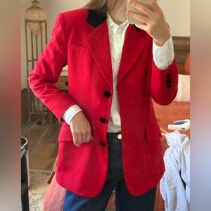 Petite Sophisticate Vintage Red Wool Blazer Equestrian Prep Velvet Collar Y2K